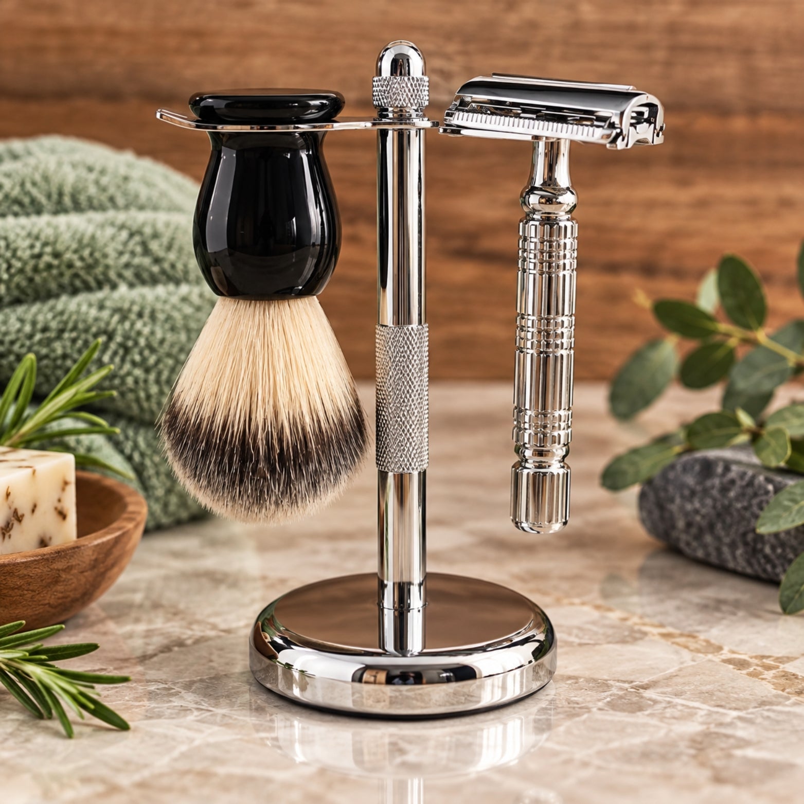 Ultimate Shaving Set - Stand, Rockwell Butterfly Razor & Shaving Brush